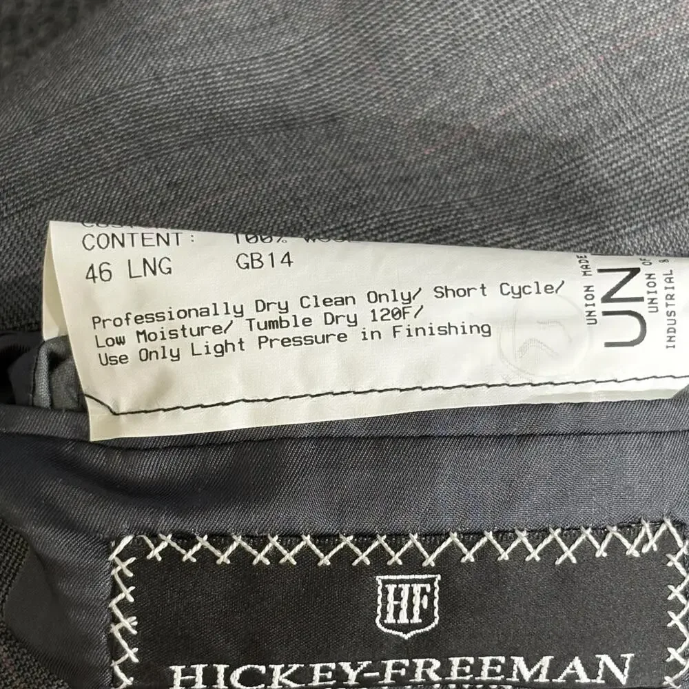 Vintage Hickey Freeman Jacket Mens 46 Long Gray Glen Plaid Wool USA Barneys NY